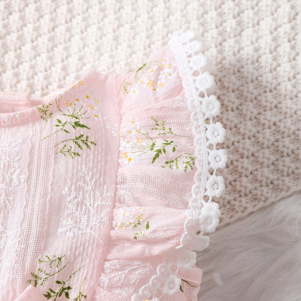 2PCS Solid Color Printed Baby Romper