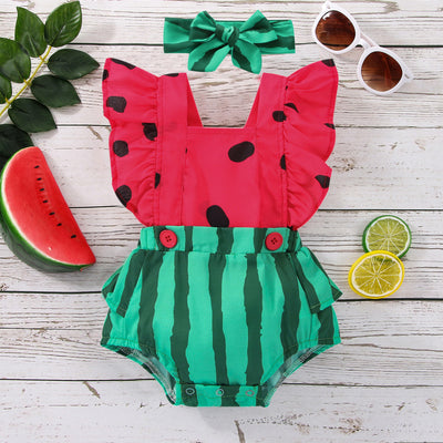 2PCS Pretty Watermelon Printed Baby Romper