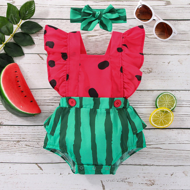 2PCS Pretty Watermelon Printed Baby Romper