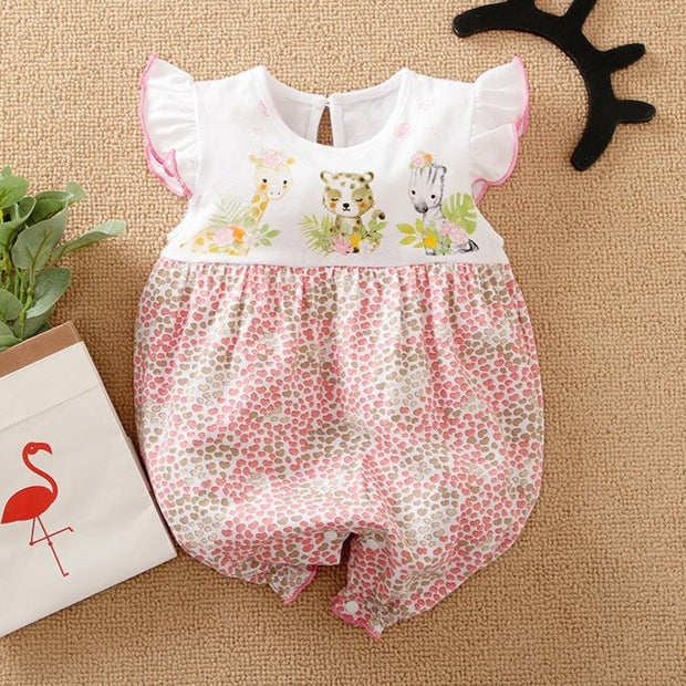 Sweet Cartoon Animal Printed Baby Romper