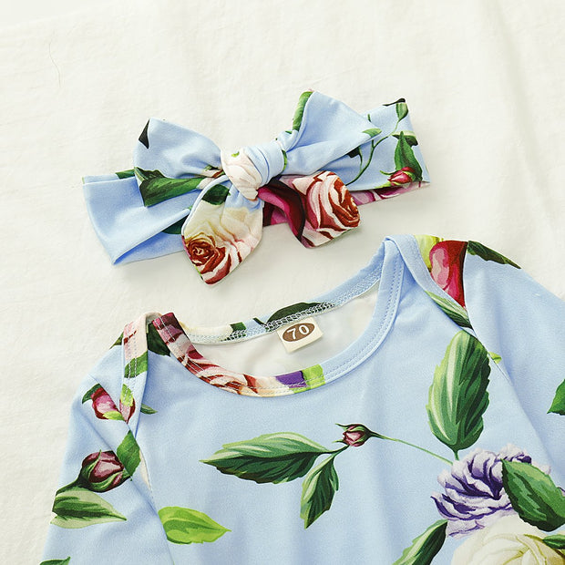 NewBorn Floral Print Pajamas and Headband