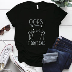 Camiseta com estampa de gato "OOPS I DON'T CARE" 