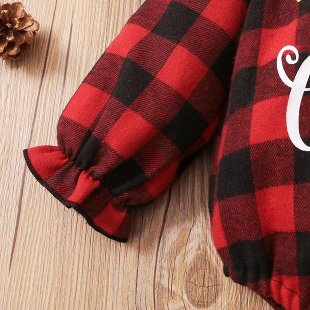 3PCS Christmas Plaid Letter Printed Baby Girl Skirt Set