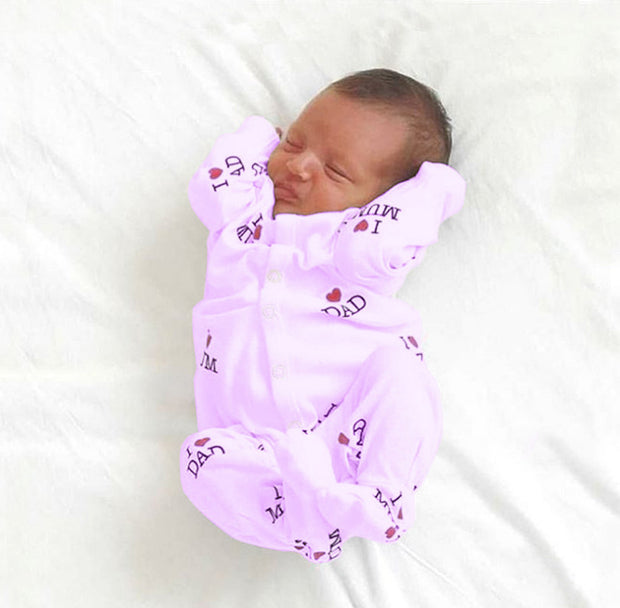 "I Love MUM" Lovely Solid Letters Printed Long-sleeve Baby Jumpsuit