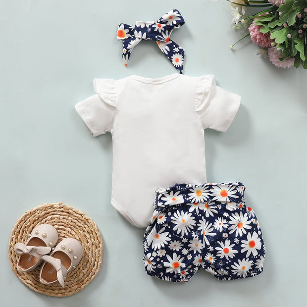 3PCS Lovely Little Daisy Printed Baby Set