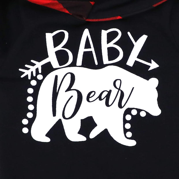 2PCS "Baby Bear" Letter Printed 3D Ears Hoodie with Lattice Pants Baby Girl Boy Set