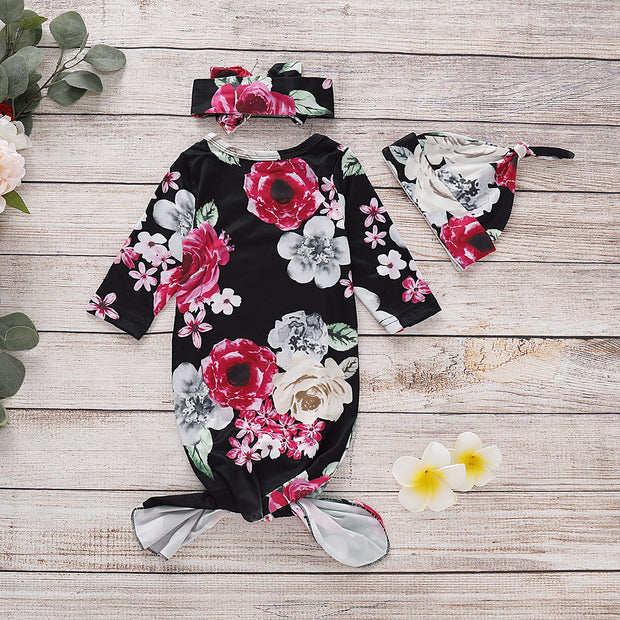 NewBorn Floral Print  Pajamas with Headband