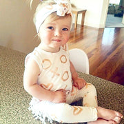 2PCS Lovely Baby Girl Heart Printed Bodysuit Romper+Headband