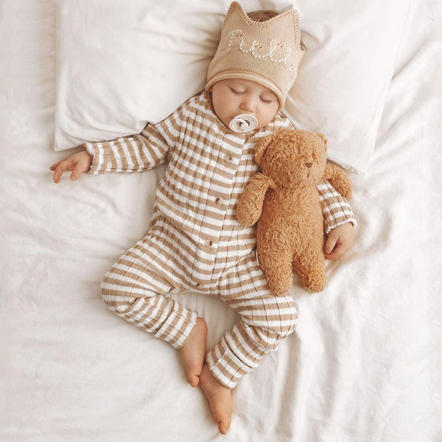 Lovely Brown Stripe Baby Long Sleeve Jumpsuit