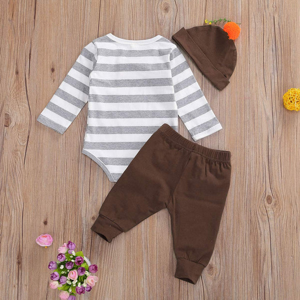 3PCS "Mommy's Little Turkey’" Letter Printed with Pants Baby Set