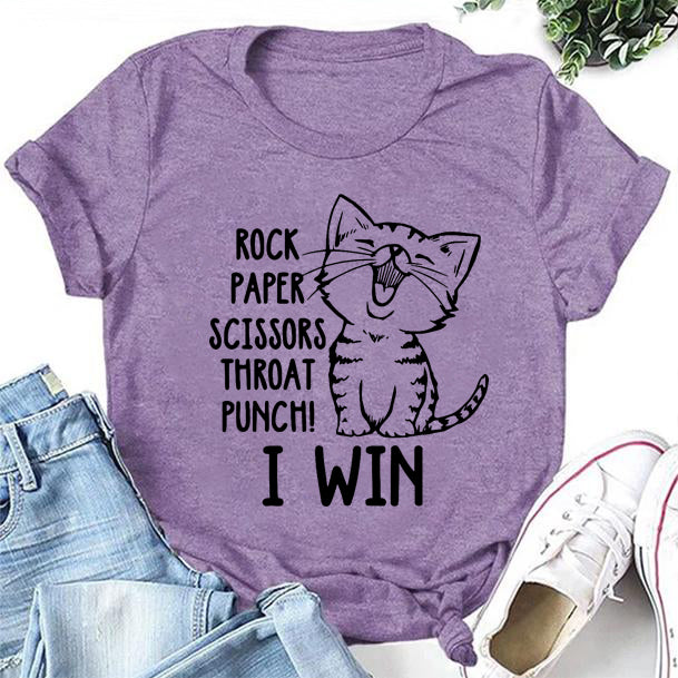 Rock Paper Scissors Print Women Slogan T-Shirt