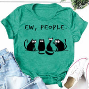Ew People Cat Cartoon Print Cotton T-shirt