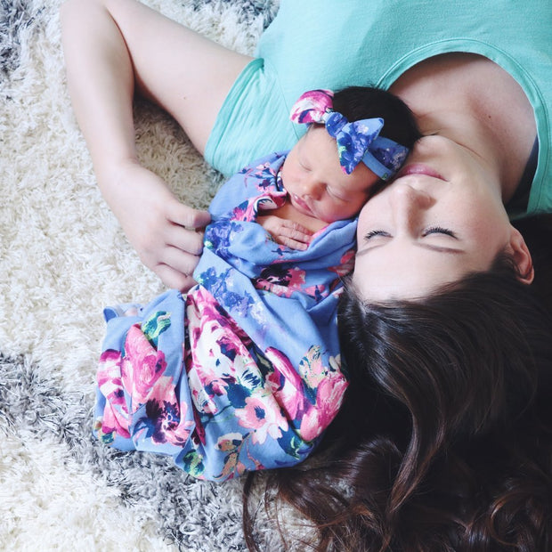 Cute NewBorn Flower Floral Printed Swaddle Sleeping Bag And Headband Baby Set