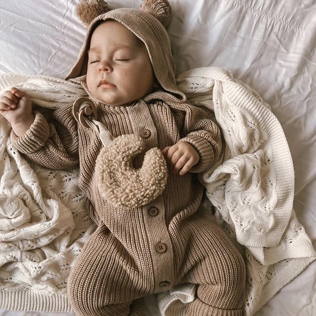 Cute Solid Color Baby Long Sleeve Hooded Jumpsuit