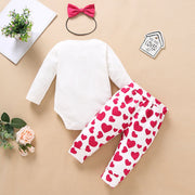 3PCS Cartoon Elephant Printed Romper with Hearts Printed Pants Baby Set