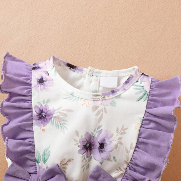 2PCS Sweet Floral Printed Baby Sleeveless Jumpsuit