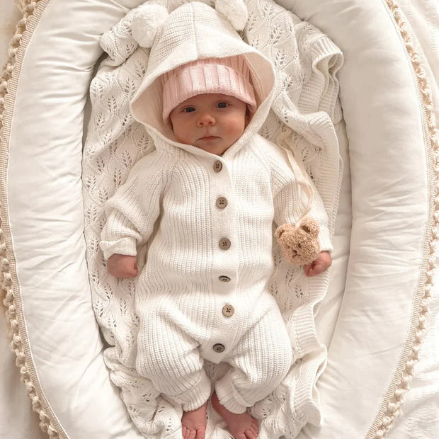 Cute Solid Color Baby Long Sleeve Hooded Jumpsuit