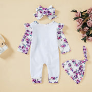 3PCS "The Princess Has Arrived" Floral Printed Baby Jumpsuit