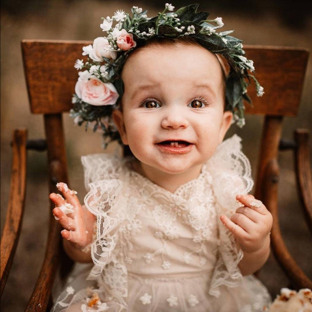 Pretty Solid Color Printed Lace Decor Sleeveless Baby Girl Romper