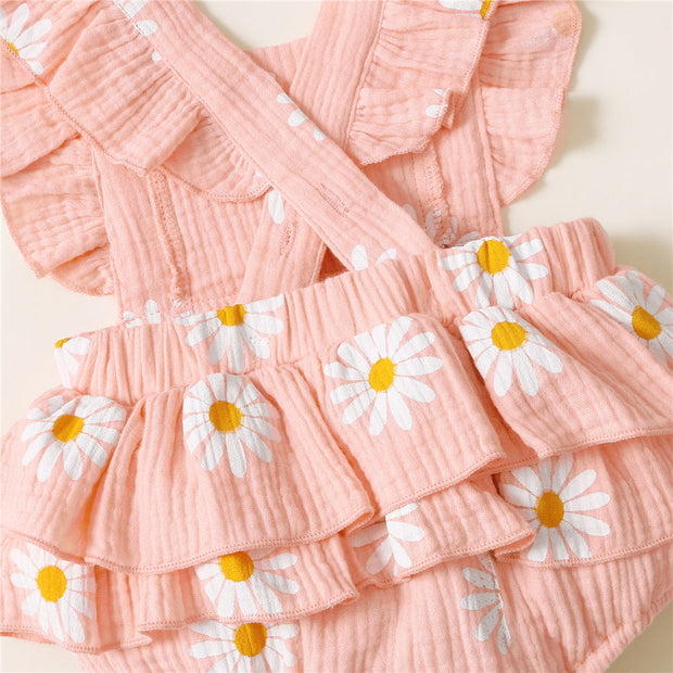 2PCS Pretty Sunflower Printed Sleeveless Baby Girl Romper