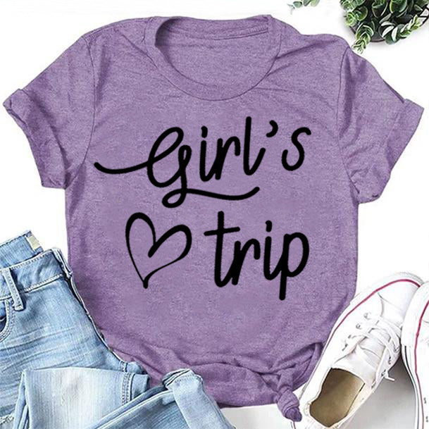 Girl's Trip Letter Heart Print Women Slogan T-Shirt