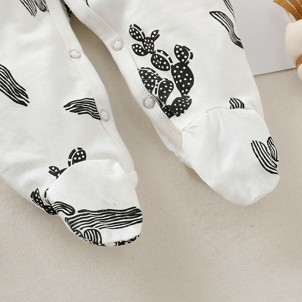 Cute Cartoon Cactus Printed Long Sleeve Baby White Jumpsuit