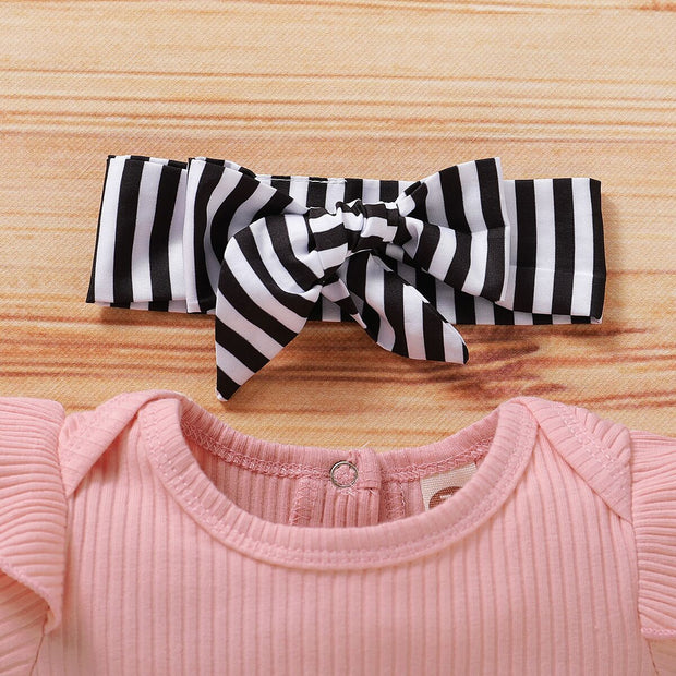 3PCS Cute Striped Belted Baby Set