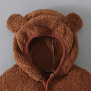 Lovely Bear Solid Color Printed Long Sleeve Baby Hoodie Jumpsuit