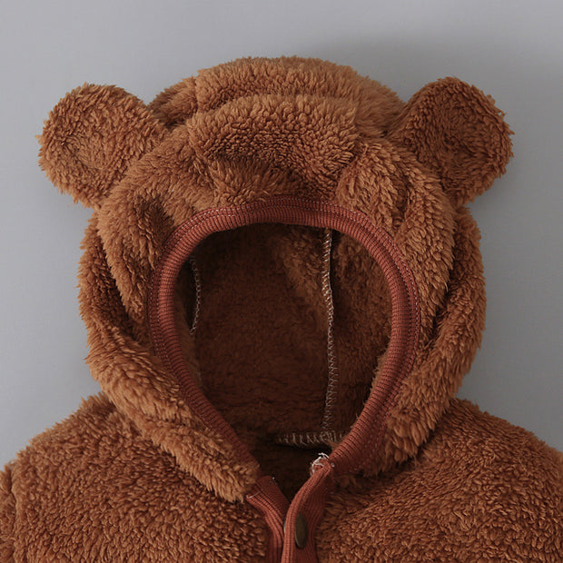 Lovely Bear Solid Color Printed Long Sleeve Baby Hoodie Jumpsuit