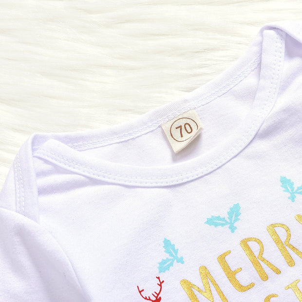 3PCS Merry Christmas Letter Printed Baby Set