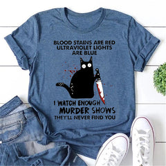 Camiseta com slogan feminino com estampa vermelha e manchas de sangue 
