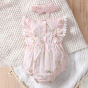 2PCS Solid Color Printed Baby Romper