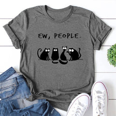 Ew People T-shirt en coton imprimé dessin animé chat 