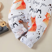 "I Love You Mom"Lovely Fox Printed Baby Jumpsuit