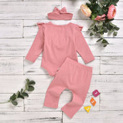 Baby Girl Lovely Lace Solid Romper With Pants Set