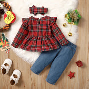 3PCS Christmas Plaid Printed Baby Set