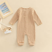 Lovely Brown Stripe Baby Long Sleeve Jumpsuit