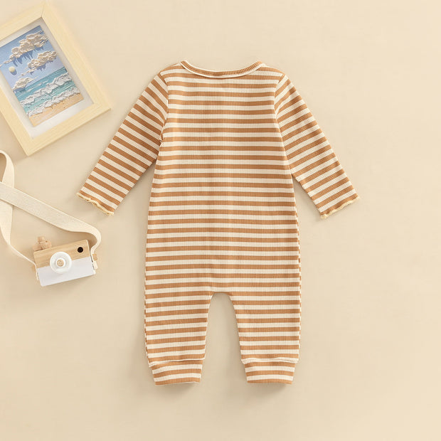 Lovely Brown Stripe Baby Long Sleeve Jumpsuit