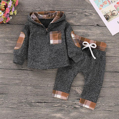 Conjunto casual xadrez com capuz e calça