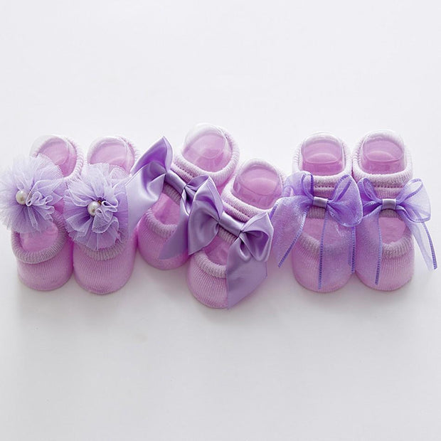 3-pack Pretty 3D Flower Bowknot Socks for Baby Girl