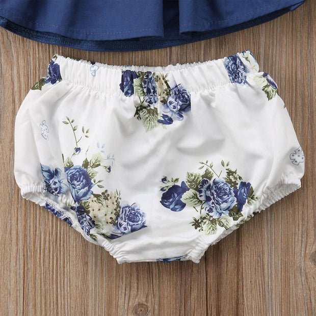 2-piece Flutter-sleeve Top and Shorts for Baby Girl