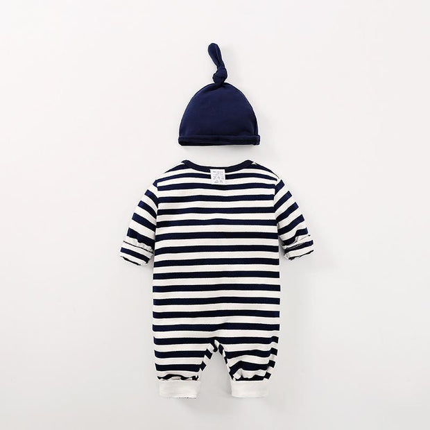 Striped Penguin Print Jumpsuit and Hat