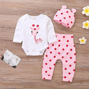 Giraffe Print Romper & Polka Dot Pant with Hat