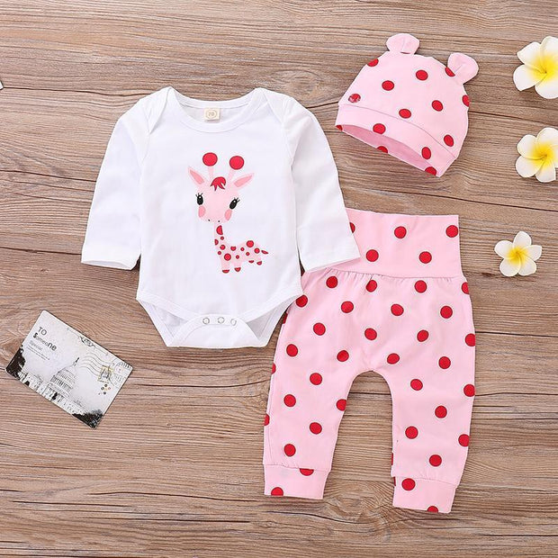 Giraffe Print Romper & Polka Dot Pant with Hat