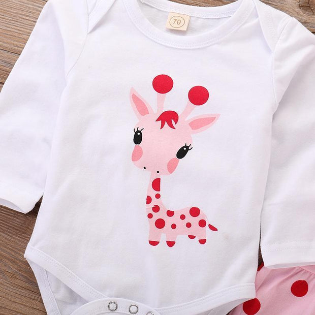 Giraffe Print Romper & Polka Dot Pant with Hat
