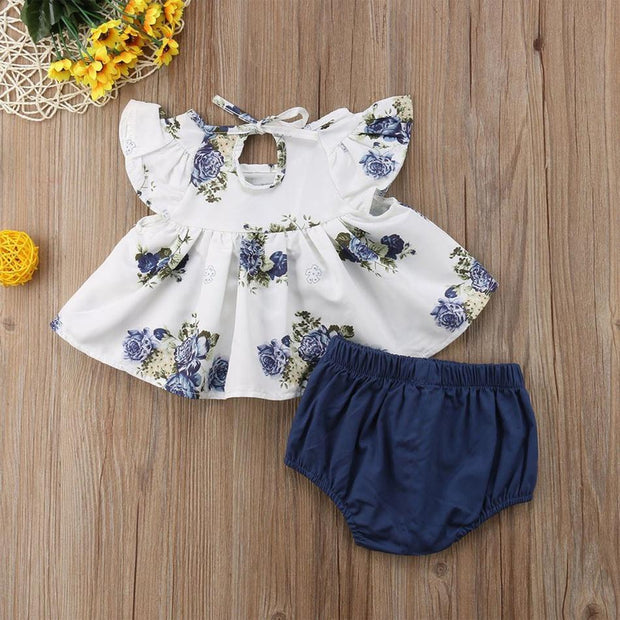 2-piece Flutter-sleeve Top and Shorts for Baby Girl