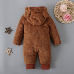 Lovely Bear Solid Color Printed Long Sleeve Baby Hoodie Jumpsuit