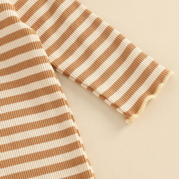 Lovely Brown Stripe Baby Long Sleeve Jumpsuit