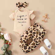 3PCS "I Got It From My Mama" Leopard Printed Baby Girl Set