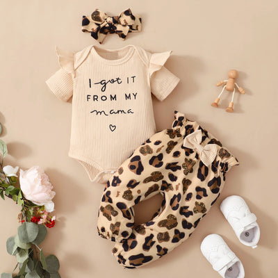 3PCS "I Got It From My Mama" Leopard Printed Baby Girl Set